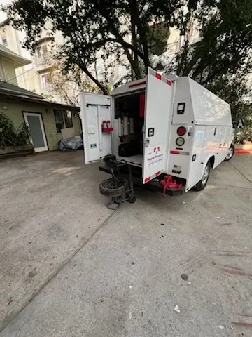 Magnet Plumbing service vehicle on-site for Slab Leak Repair in Houston